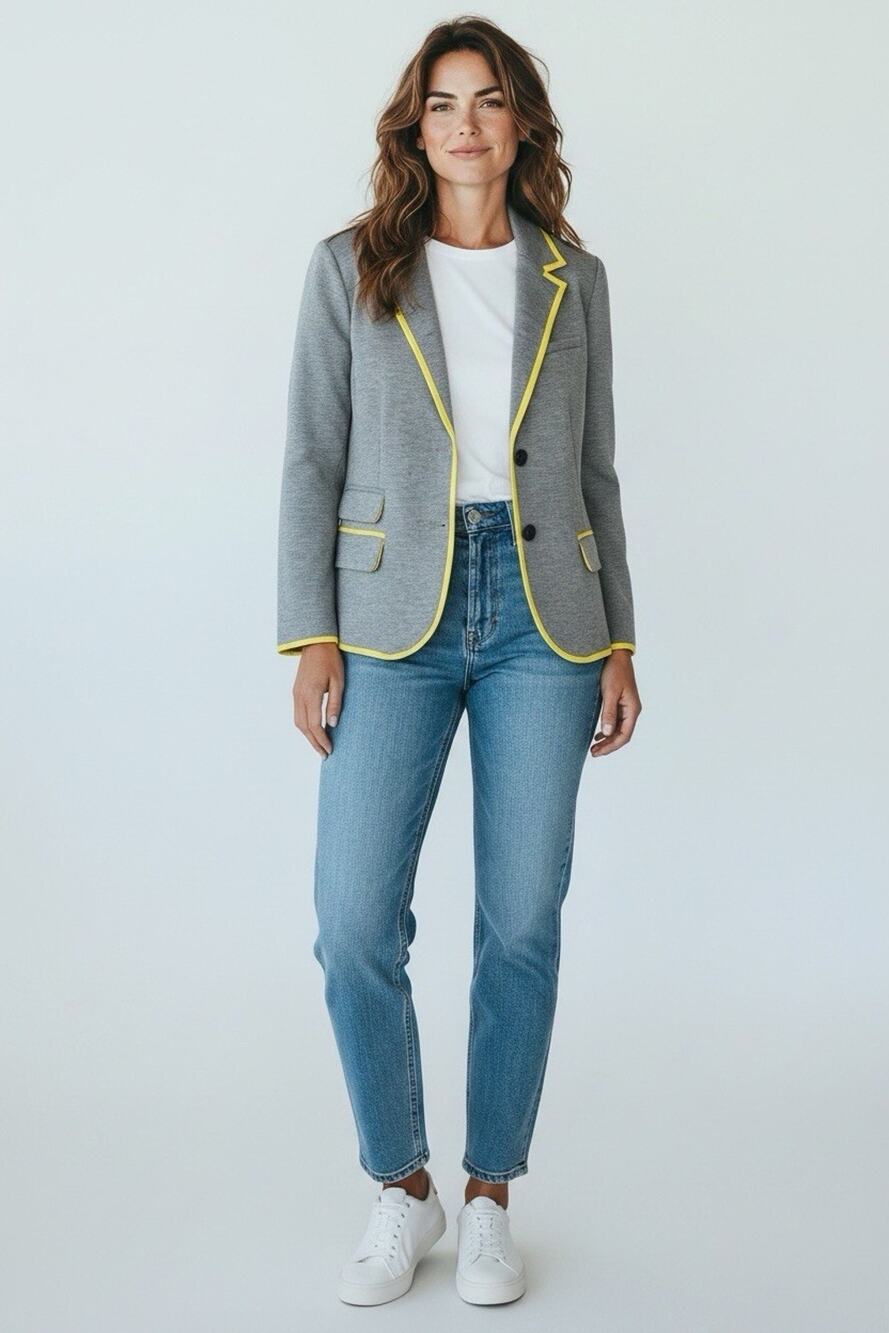 Gap The Academy Blazer Womens Size 4 Gray/Yellow Trim Jacket Pockets Lined